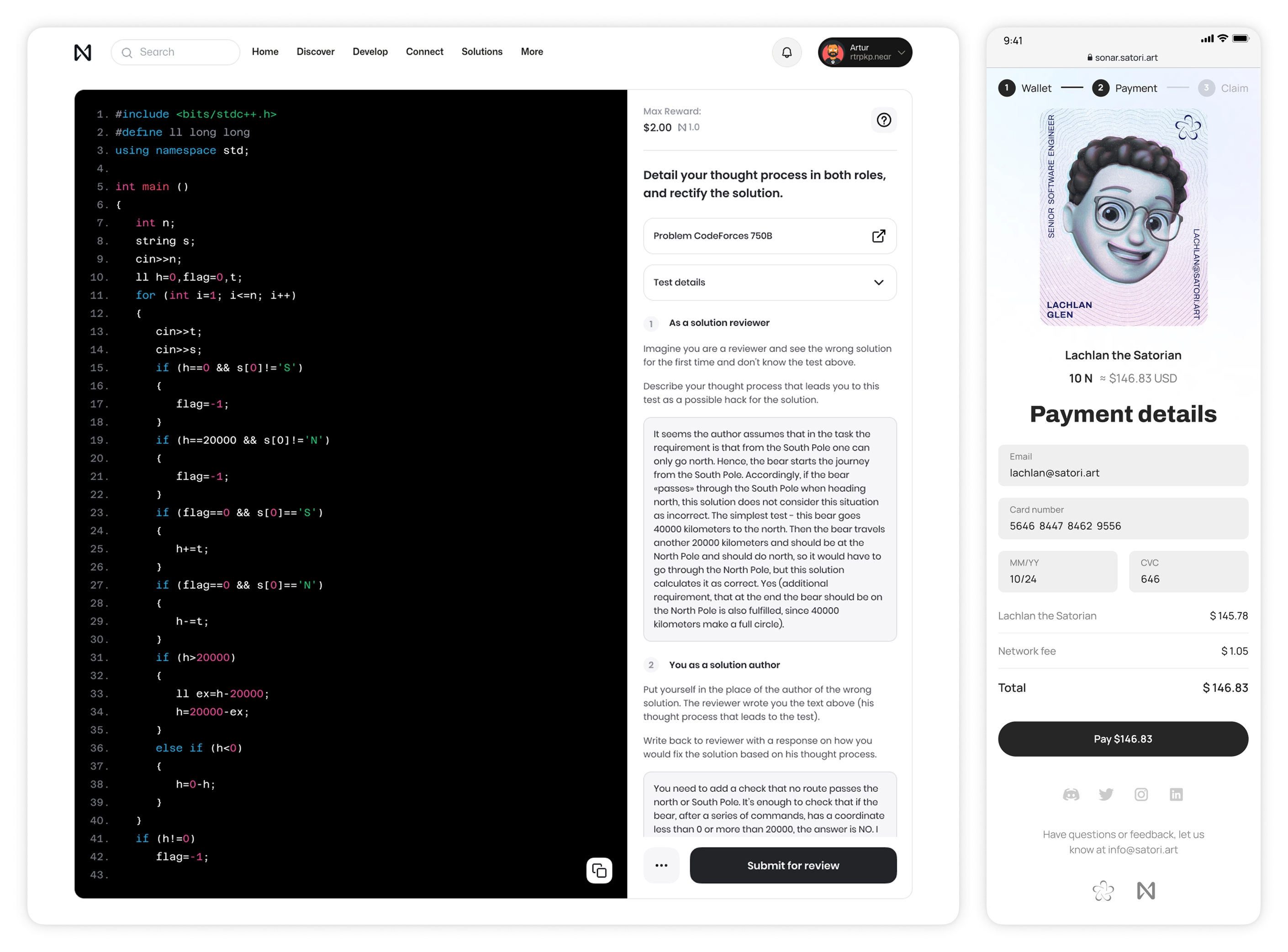 NEAR Tasks app screens